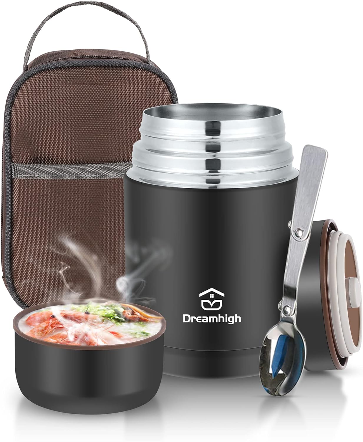 Thermobehälter mit Löffel, Schwarz-800ml