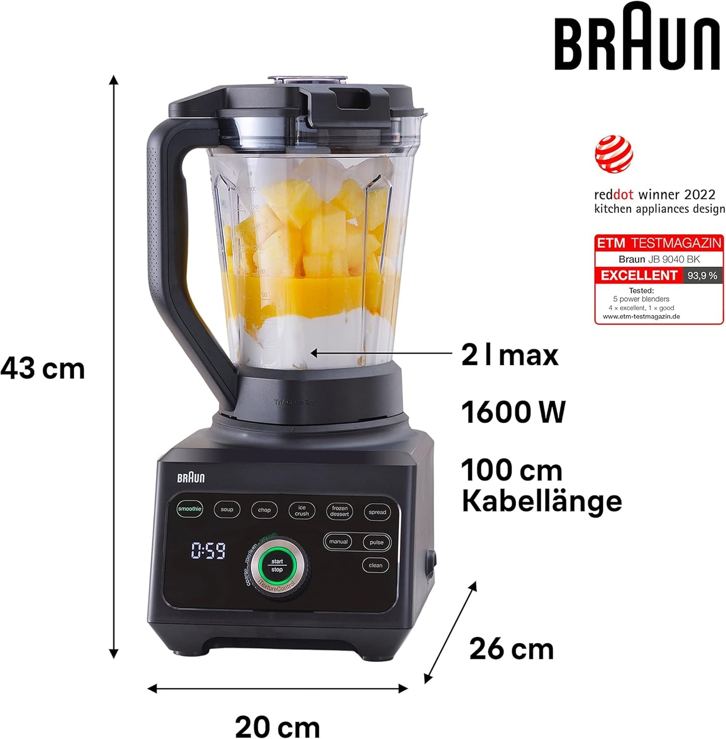 PowerBlend 9 Hochleistungs-Standmixer 1600W, 1600 Watt