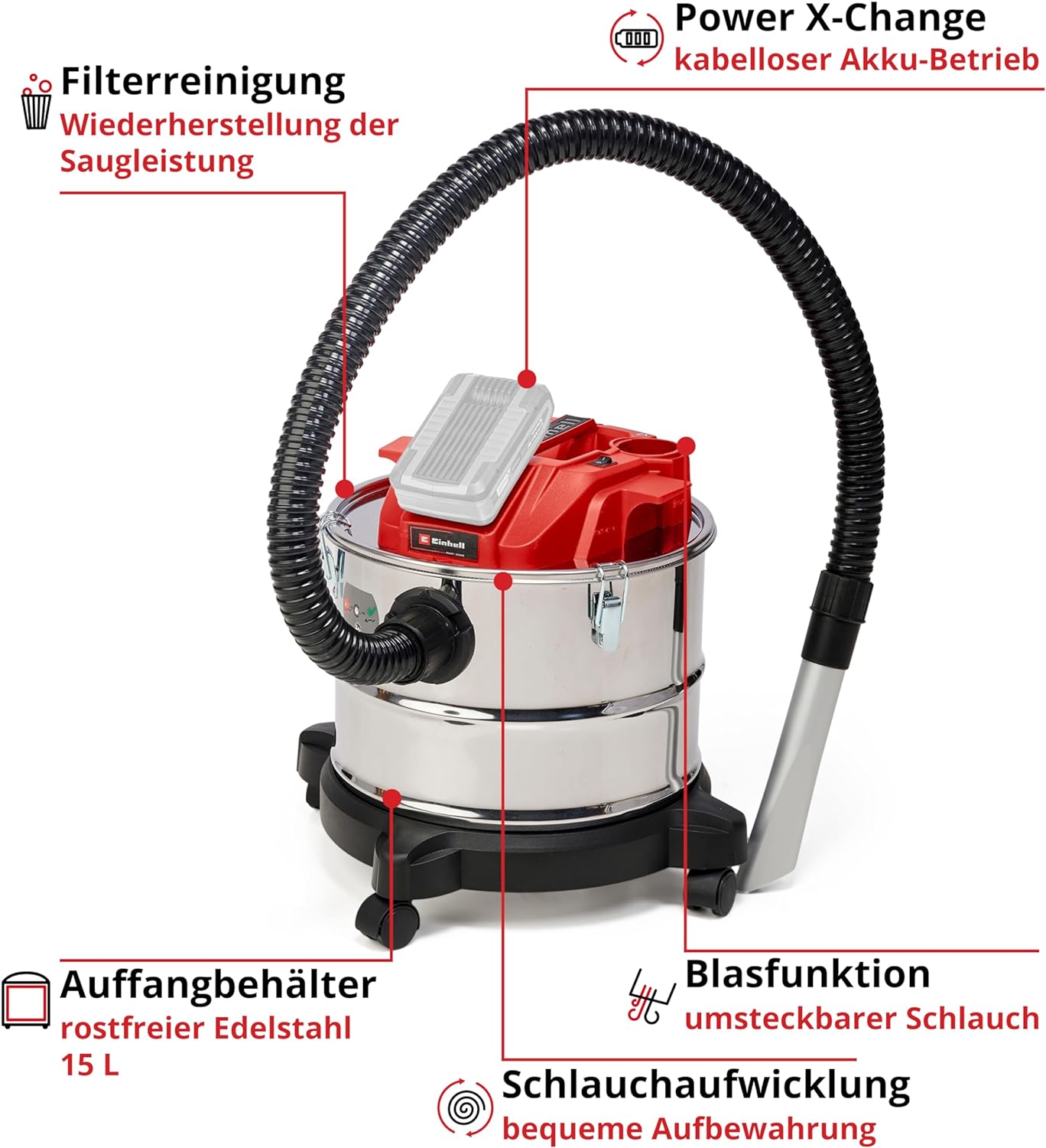 Aschesauger TE-AV 18/15 C-Solo, ohne Akku und Ladegerät