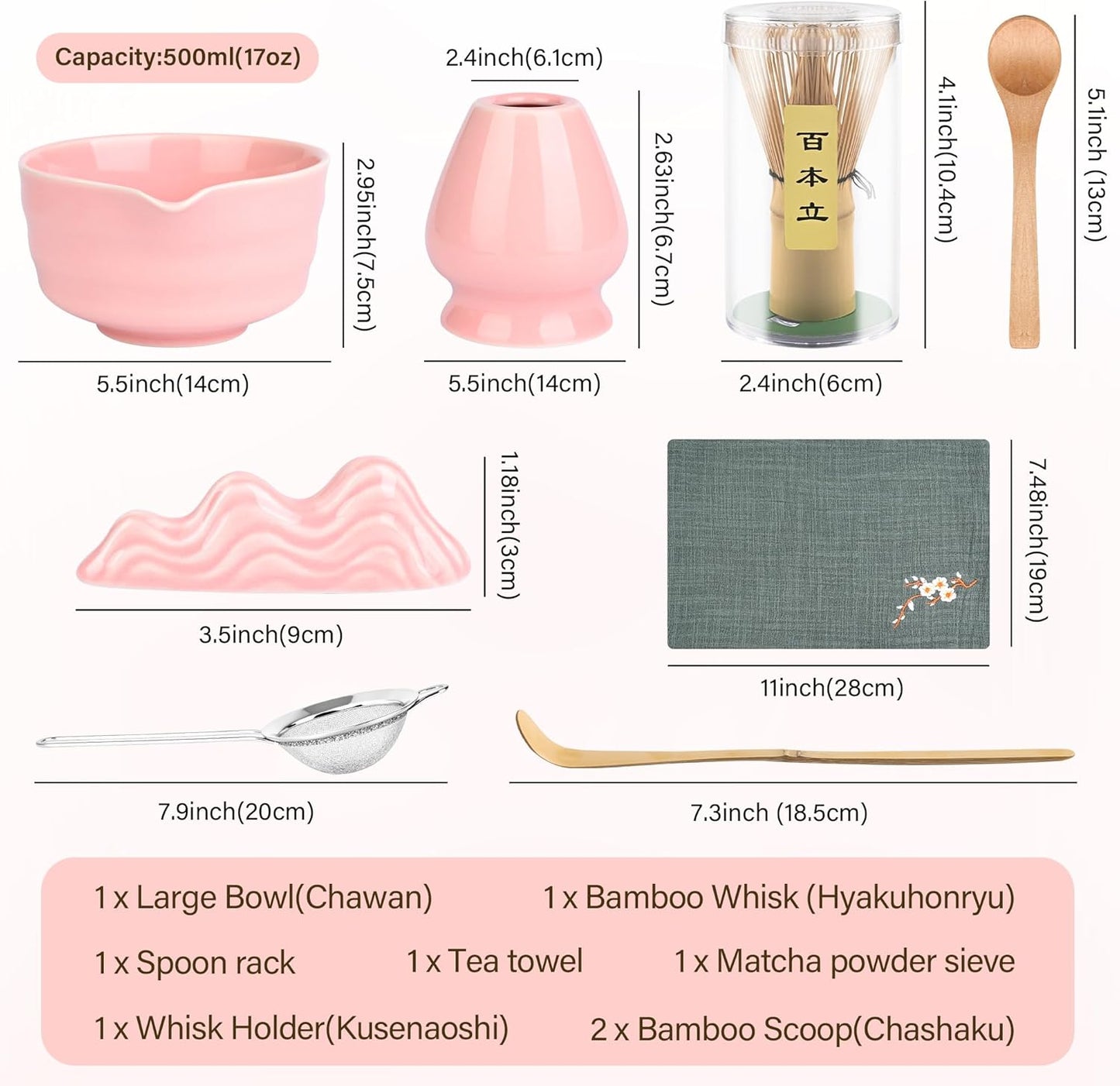 Matcha-Schneebesen-Set, Pink