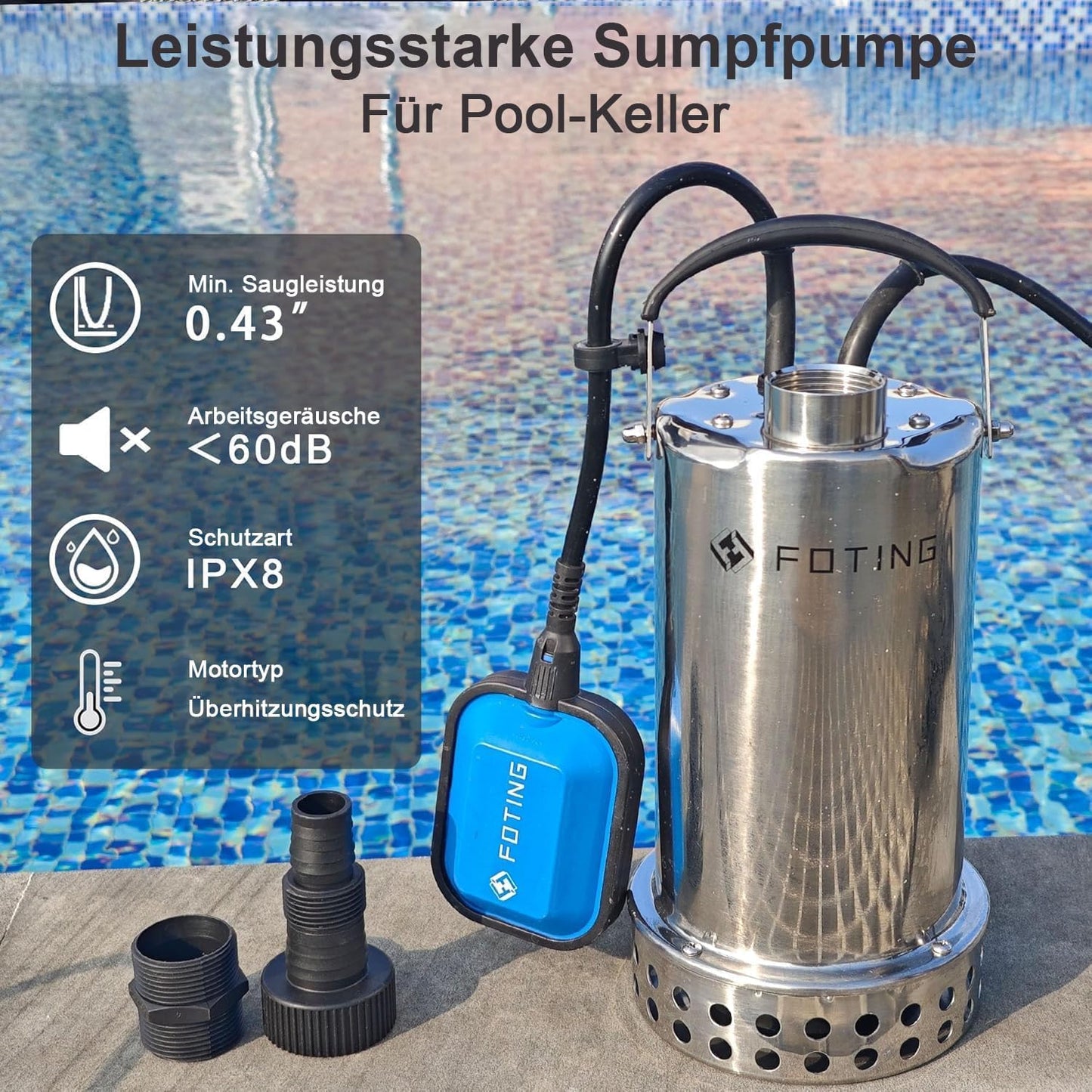 Tauchpumpe, 13.000 l/h, Dunkelblau