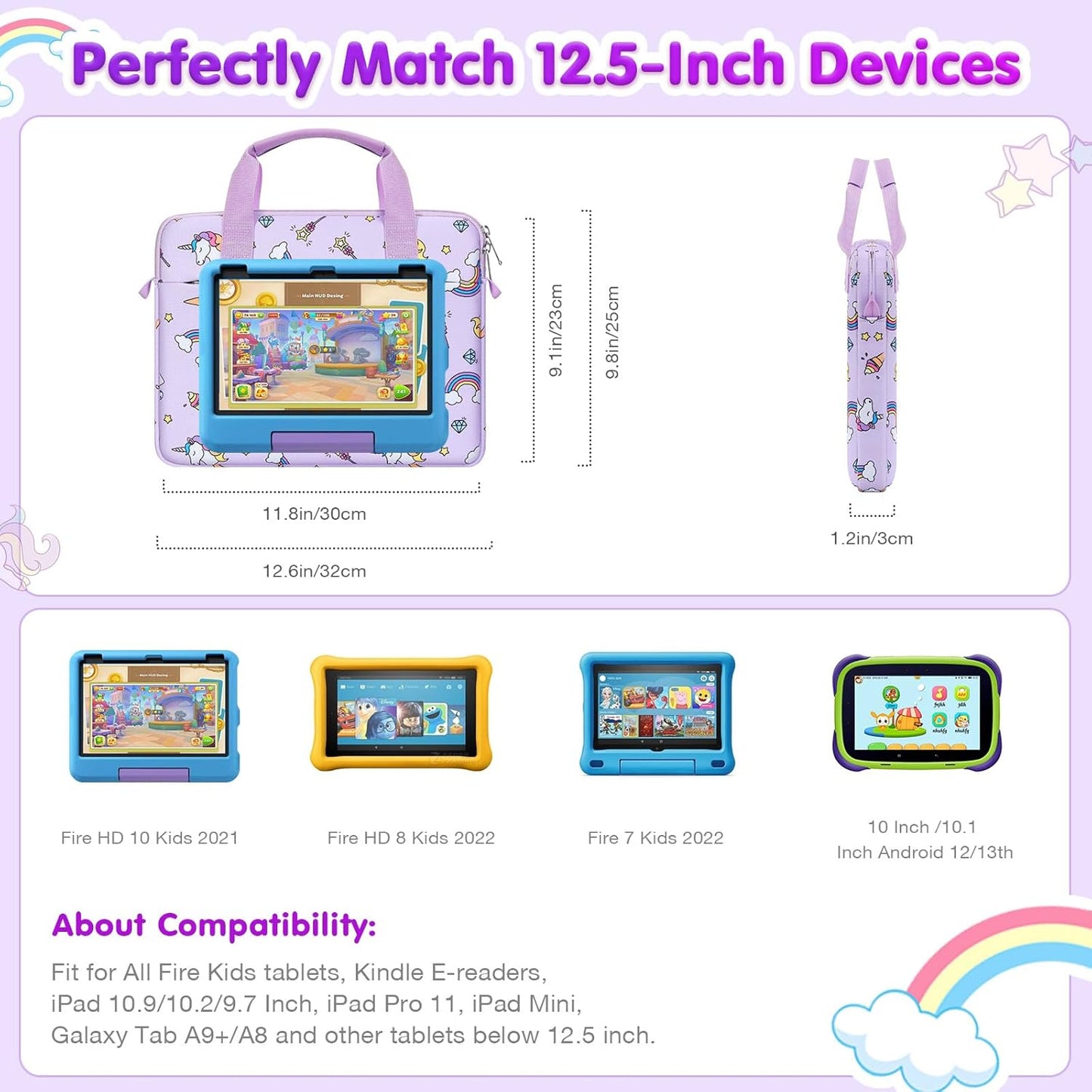 Kinder-Tablet-Tasche mit Schultergurt, Lila Einhorn