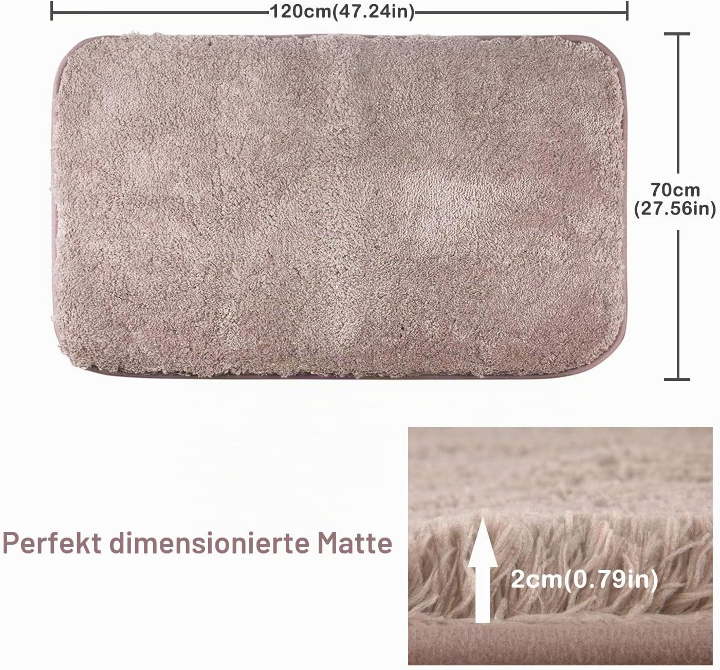 Rutschfeste Badematte, 70x120 cm, 70 x 120 cm (Rechteckig) Braun