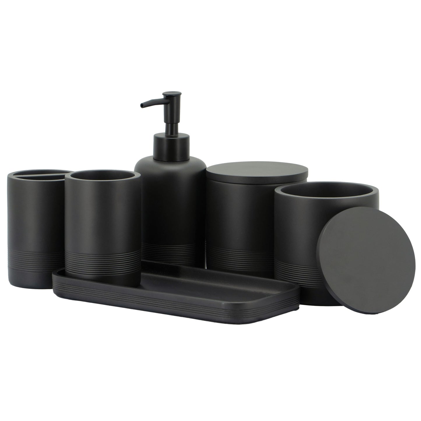 6-teiliges Badezimmer-Organizer-Set, Schwarz-matt