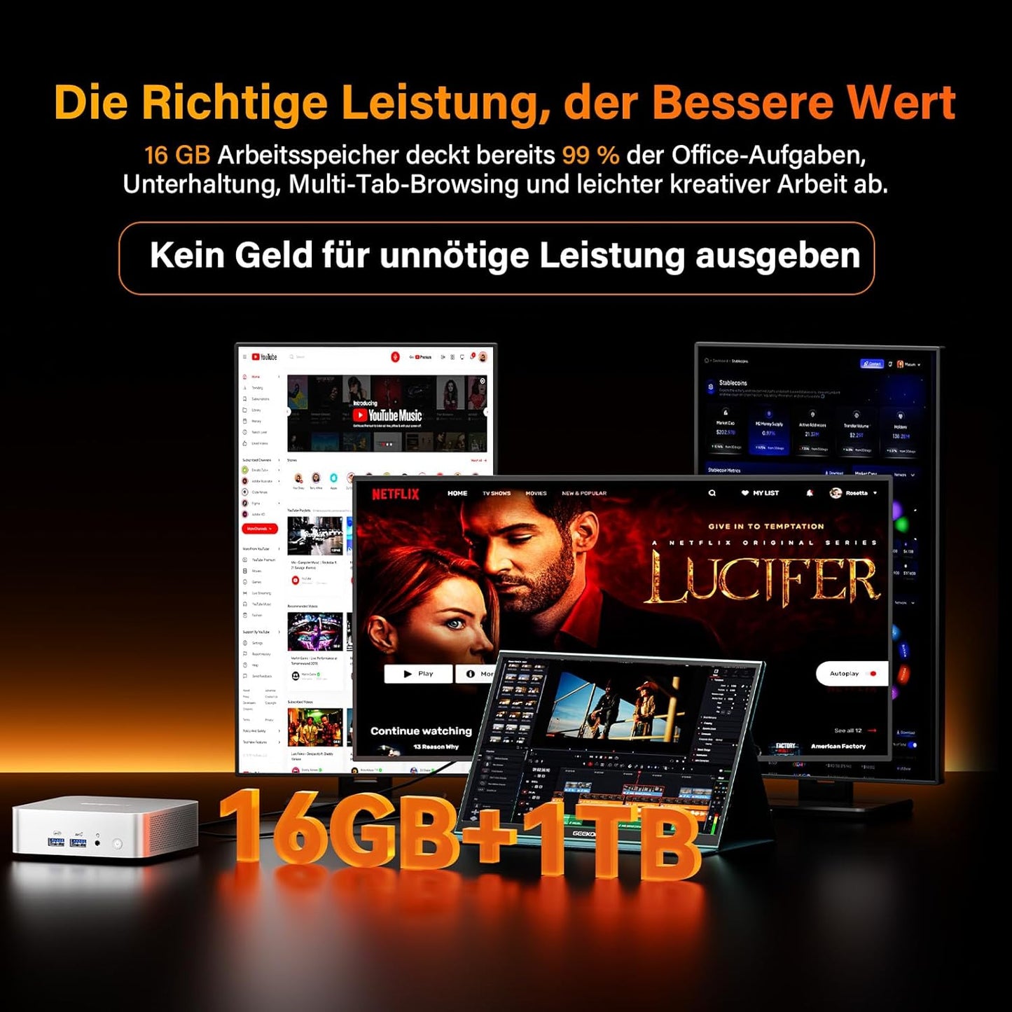 Mini-PC mit Ryzen 7 8745HS & Windows 11 Pro, R7-8745(16GB+1T)