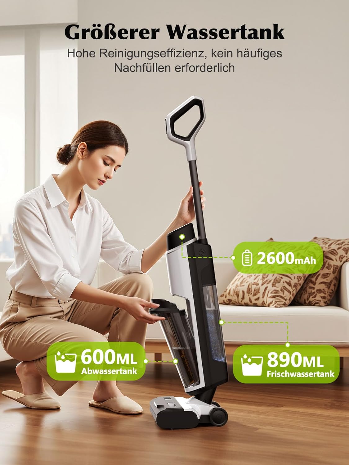 Kabelloser Nass-Trockensauger mit Wischfunktion, Schwarz und Weiss