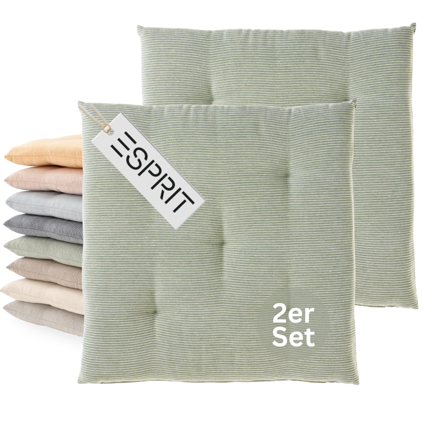 2er Set Sitzkissen für Stühle (40x40 cm), Grün 40 x 40 cm (2er Pack)