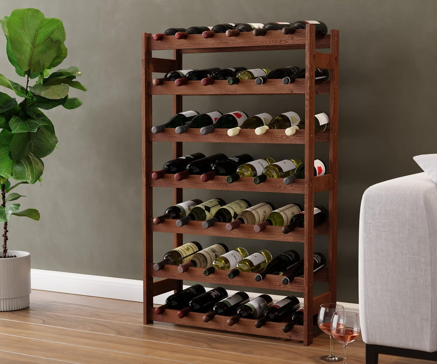 Weinregal Modell RW-1-42, Braun RW-1-42, 102 x 63 x 25, 7 liegen, für 42 Flaschen