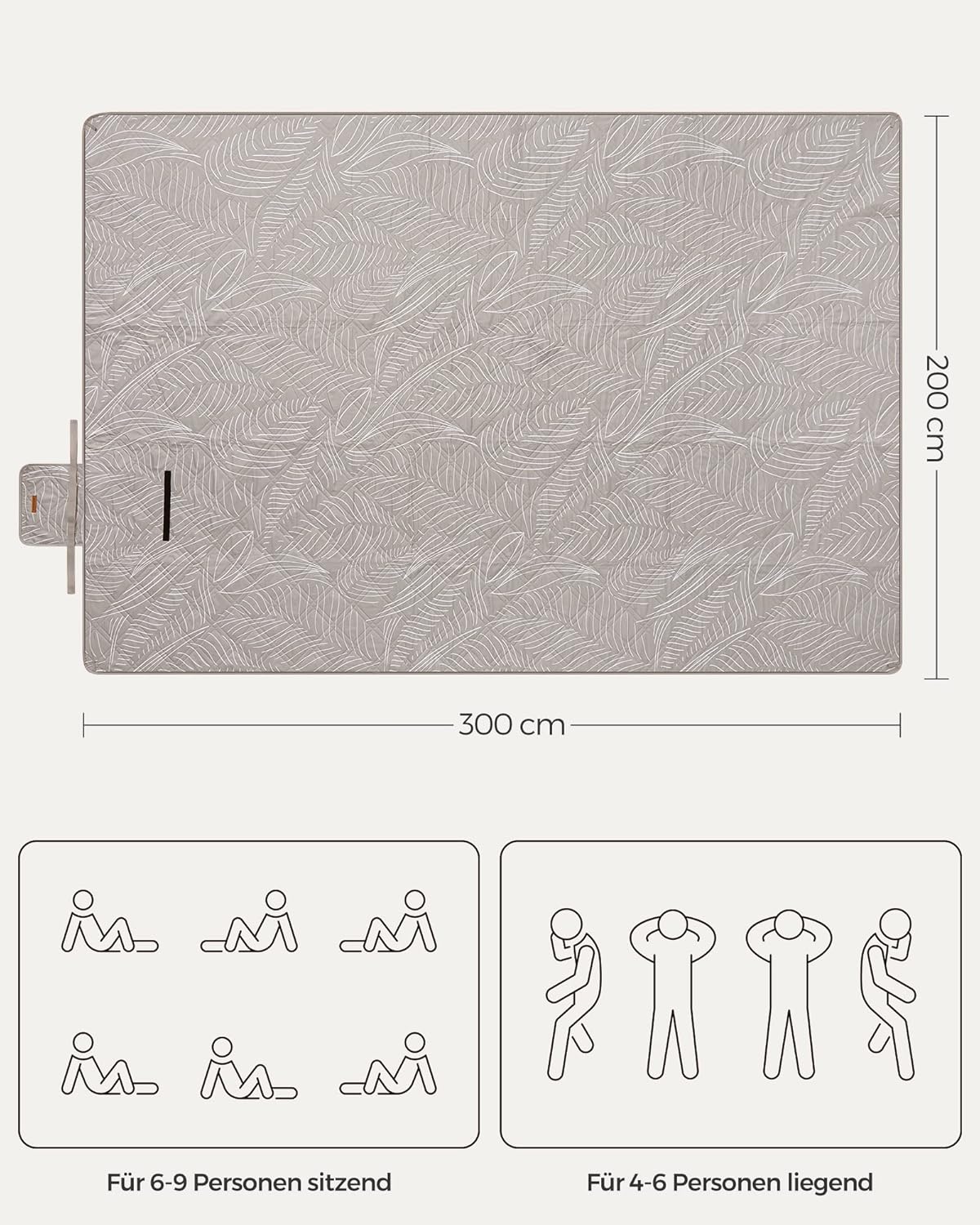 Wasserdichte Picknickdecke, 300 x 200 cm (Rechteckig) Erdfarben