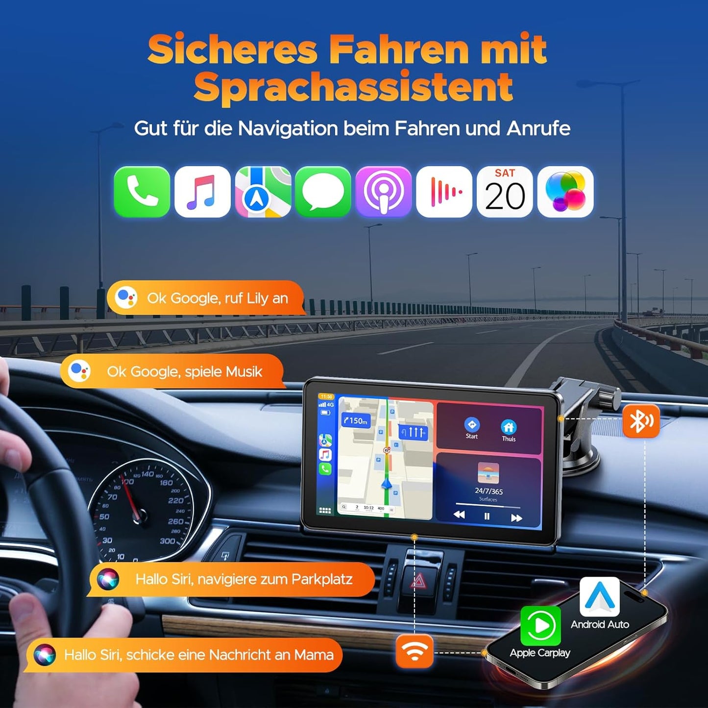 Wireless Carplay Android Auto Display mit Touchscreen
