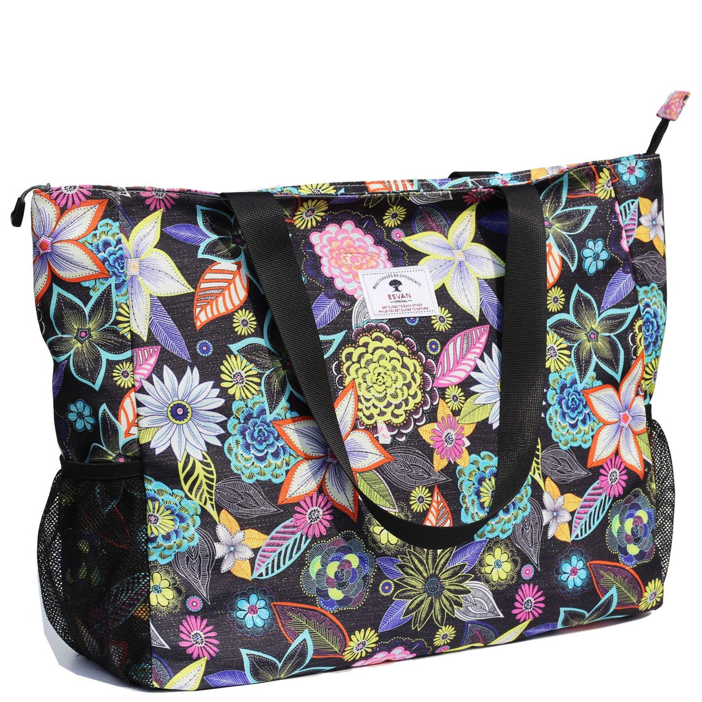 Strandtasche wasserabweisend, leicht (50,8 cm), Schwarze Stickerei