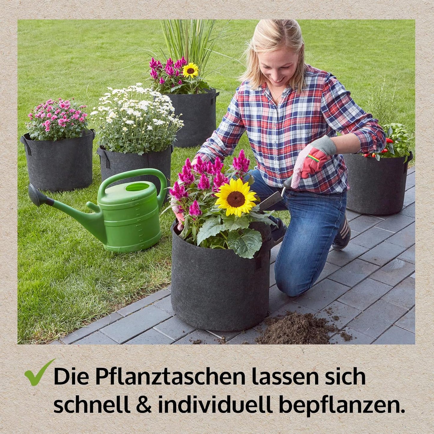Pflanzsäcke-Set aus Vlies, 6 Stück x 30 Liter