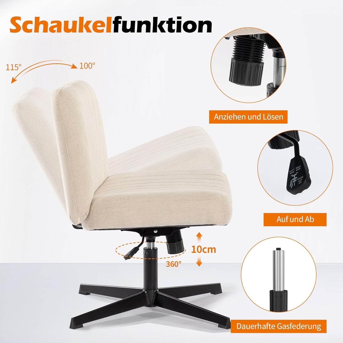 Höhenverstellbarer Schneidersitz-Stuhl ohne Rollen, Beige Keine Rädern