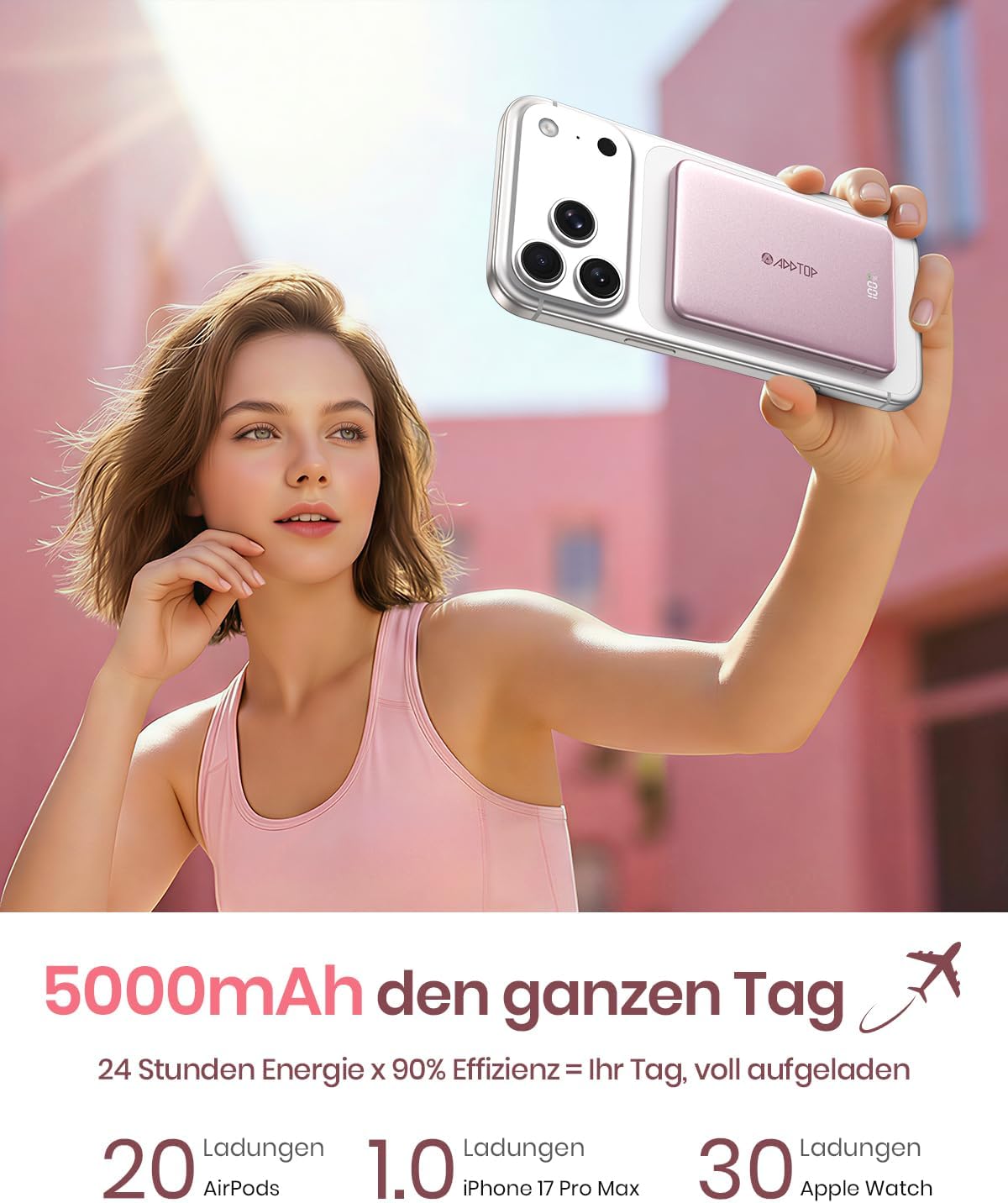 Magnetische Powerbank, Rosa