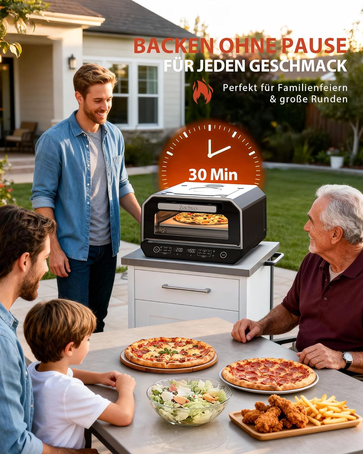 Elektrischer Pizzaofen mit Pizzaschaufel, Pizzastein & Pizzaschaufel & Backblech Schwarz