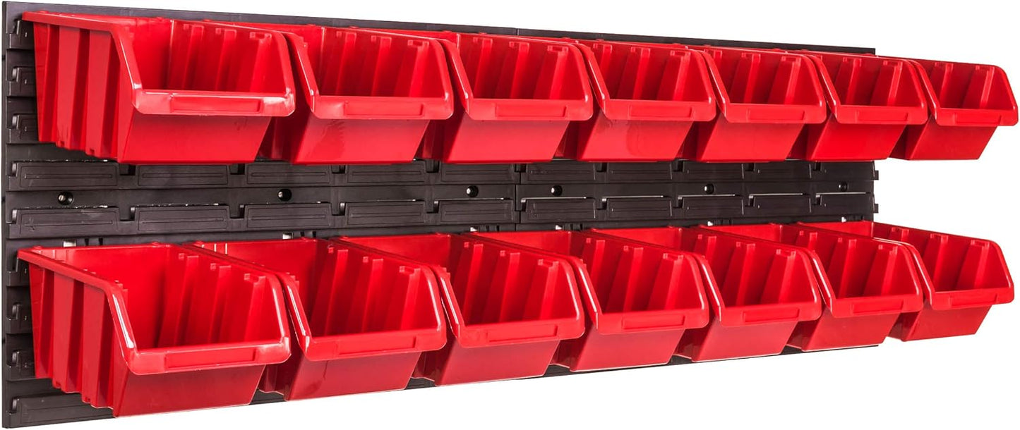 Werkstattwandregal mit 14 Boxen, Rot 16.0 x 23.0 x 12.0 cm