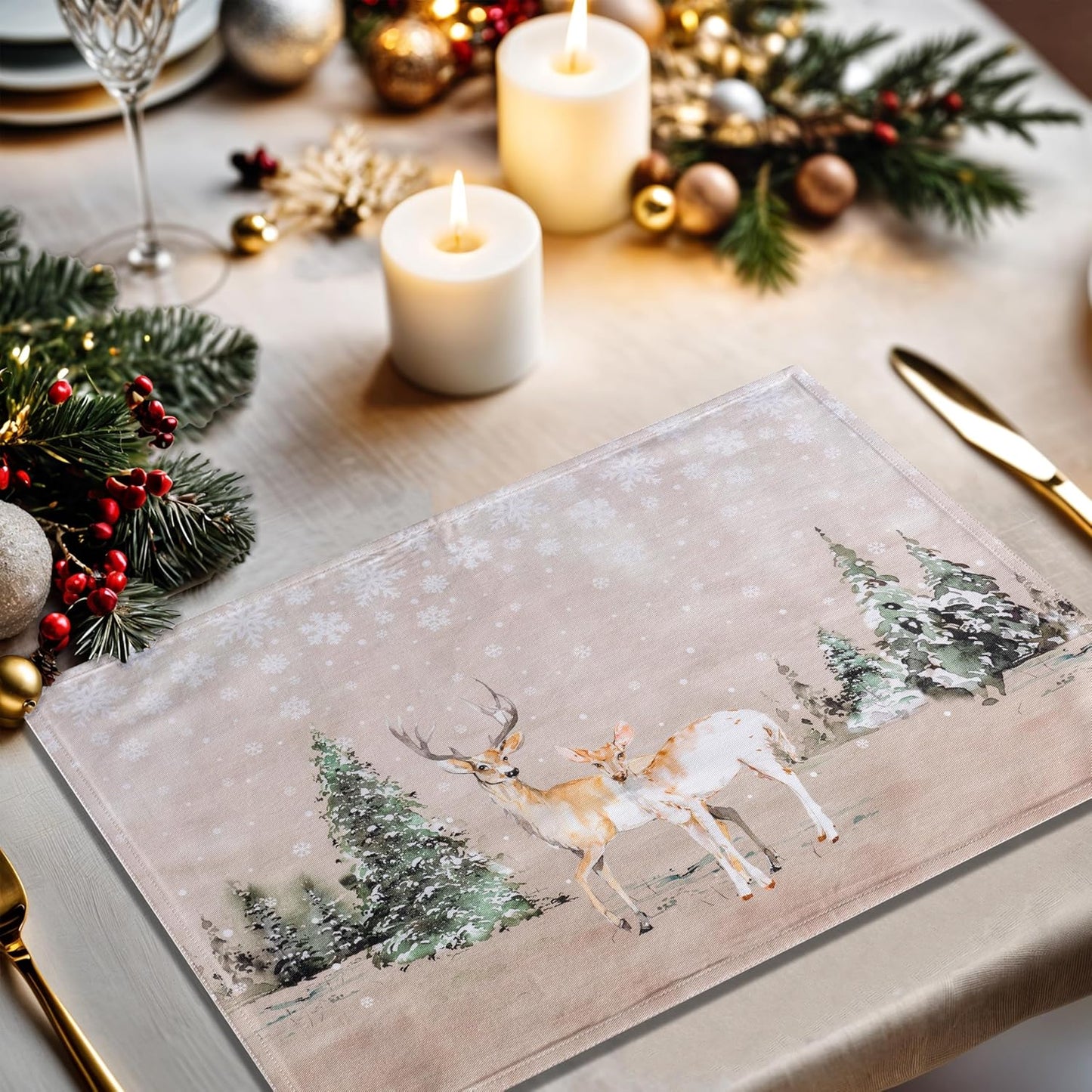 Tischset 4er-Set mit Reh-Design, 01 - Deer in The Woods