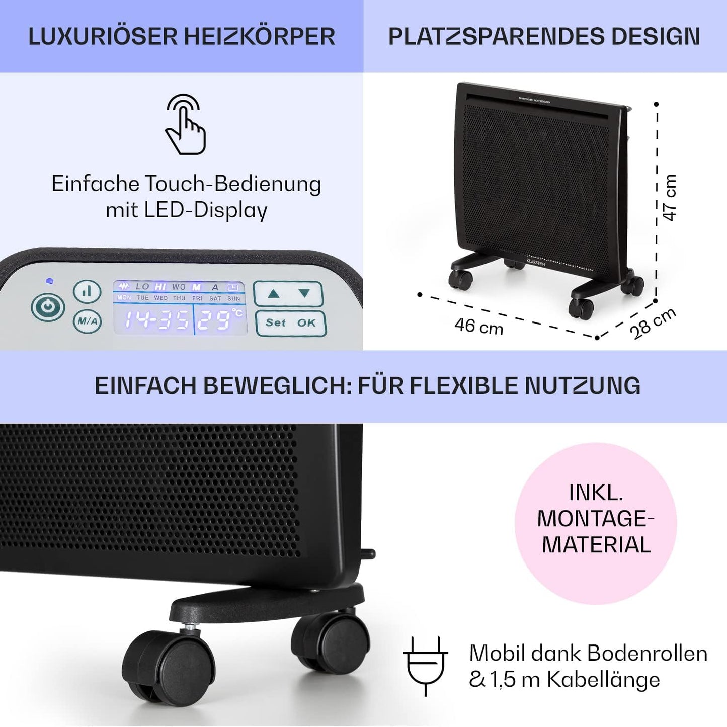 2-in-1 Heizgerät, 1000 Watt, Schwarz