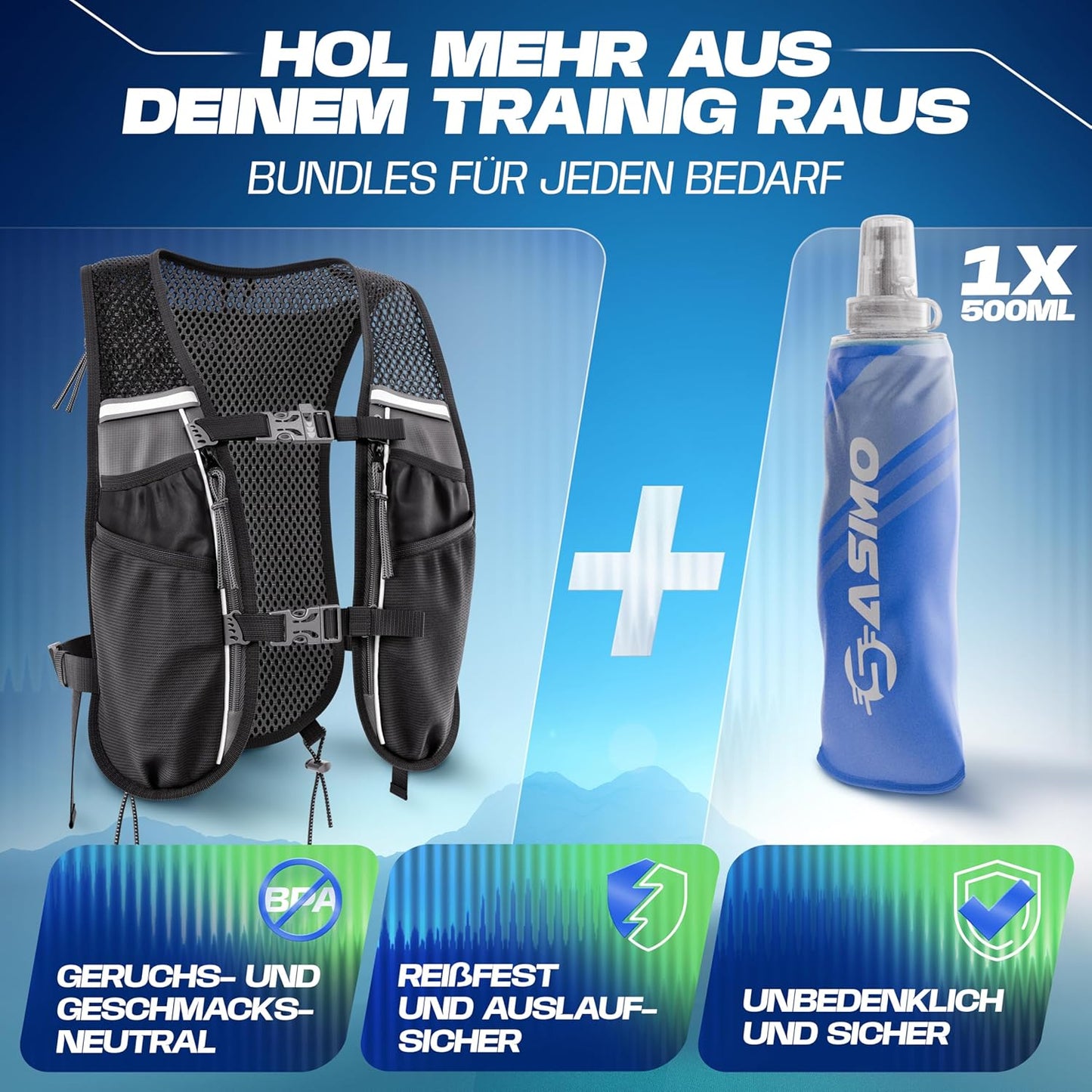 Laufweste, 2L - schwarz - mit 1x500ml 2L