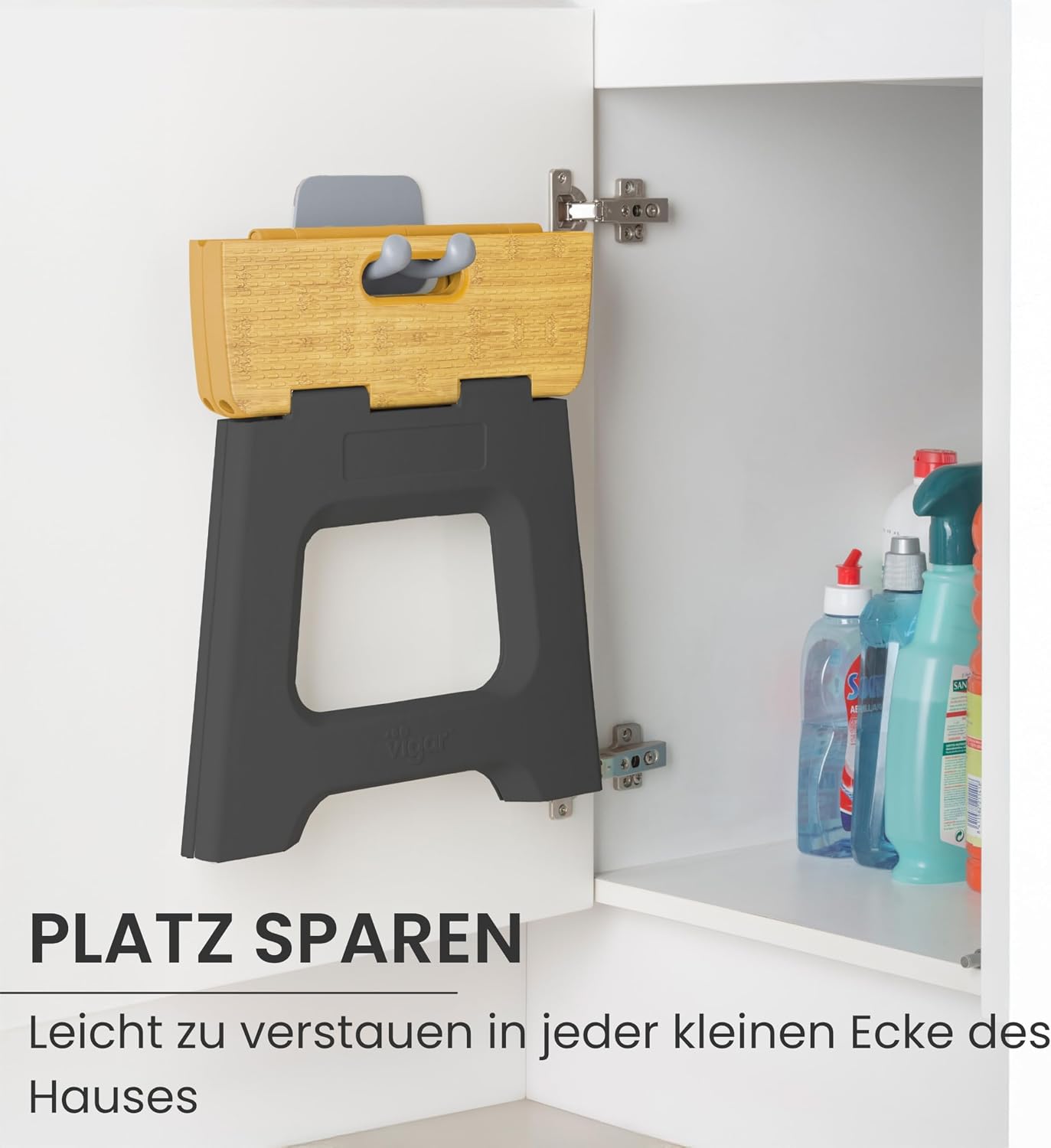 Kompakter Klapptritt-Hocker, Schwarz, Bamboo Print On Top 32 cm, 1-Step