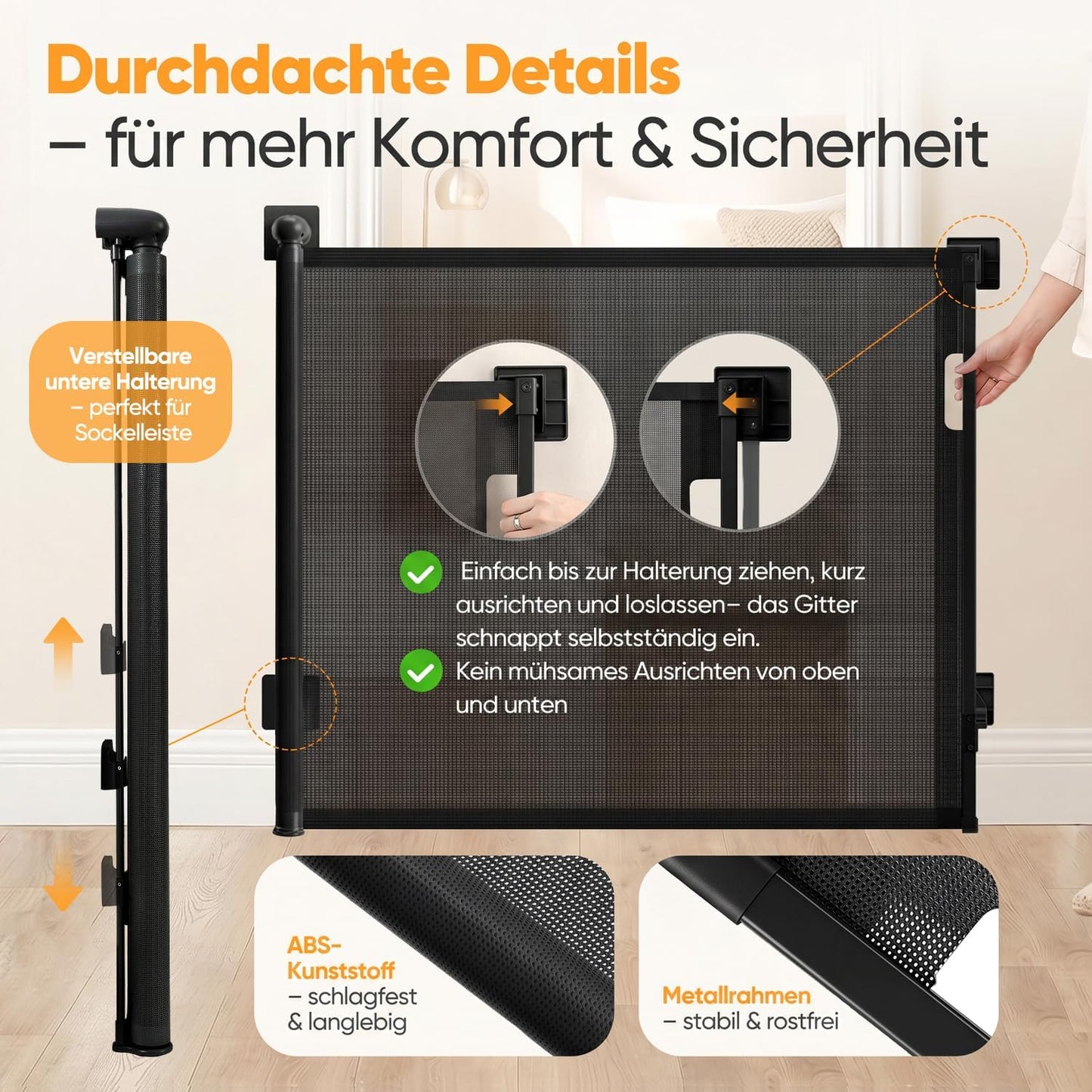 Ausziehbares Treppenschutzgitter, Schwarz 150cm