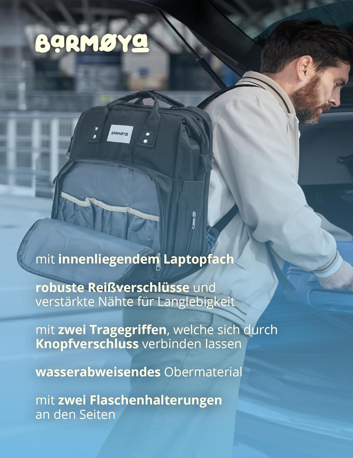 2-in-1 Wickelrucksack mit Wickelablage, Rosa