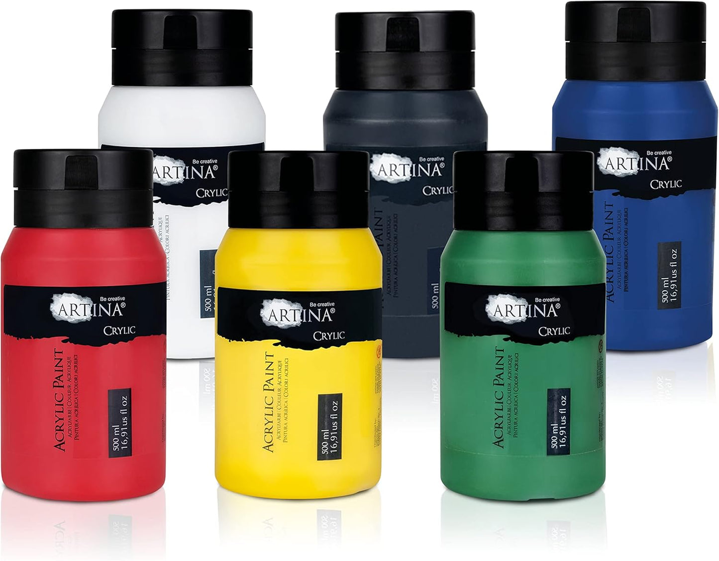 6er-Set Acrylfarben, schnelltrocknend, wasserfest, 500 ml (6er Pack) mehrfarbig