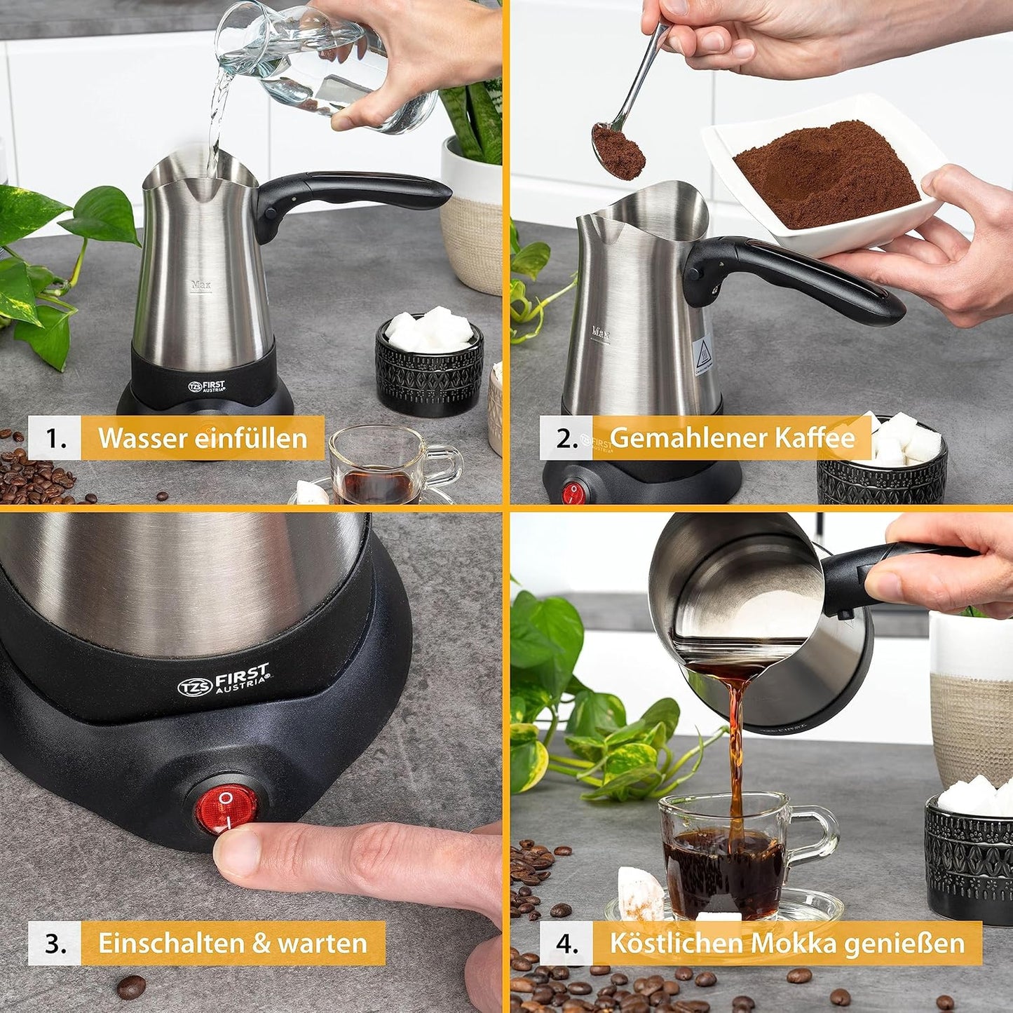 Elektrischer Türkischer Kaffeekocher mit Klappgriff, Klappgriff | 3 Tassen