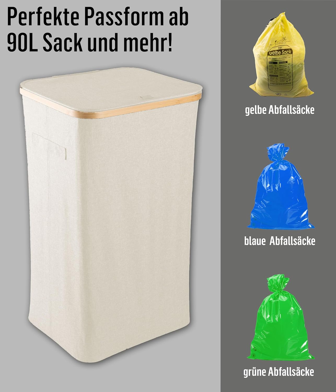 Müllsackständer mit Bambusrahmen, 90L - Beige