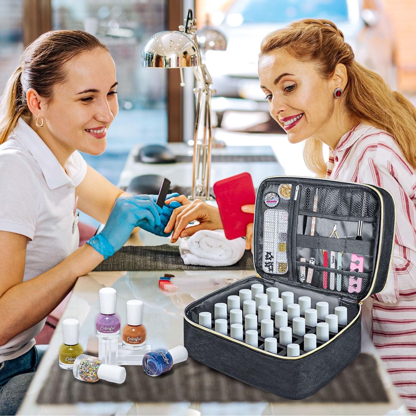 Nagellack Organizer für 30 Flaschen & Nagellampe, Nagellack Aufbewahrung Schwarz