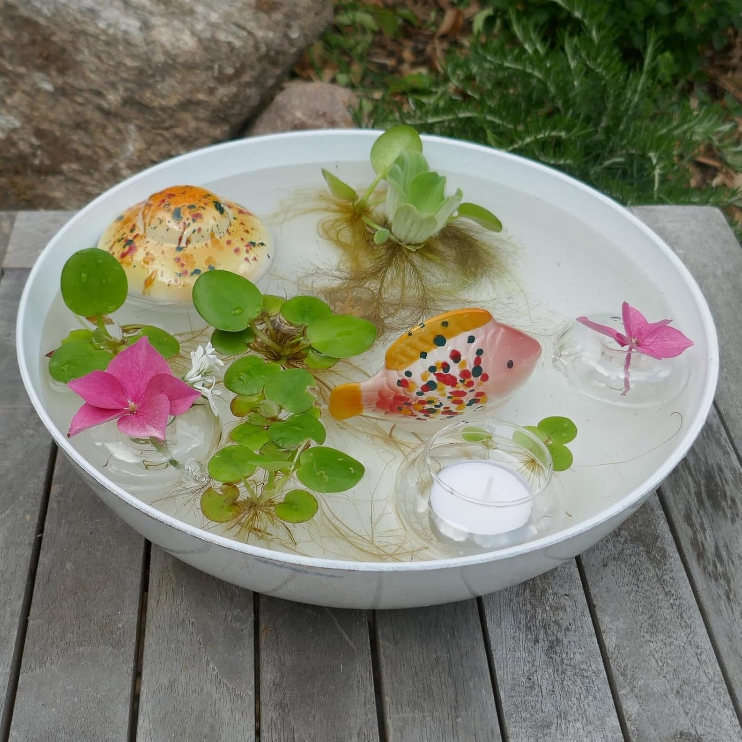 Miniteich Set mit Schwimmfisch und Blütenringen