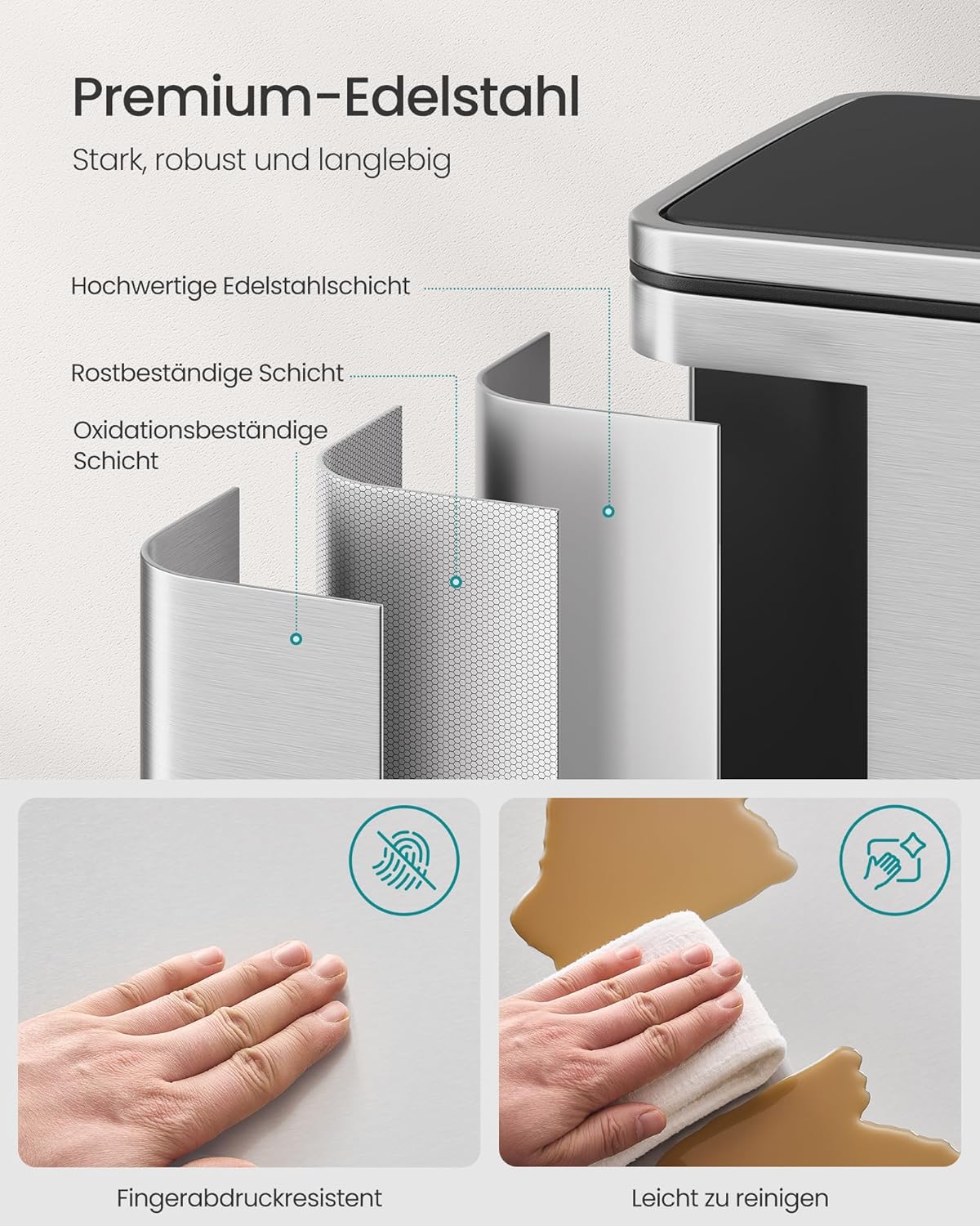 Mülleimer mit Softclose-Funktion, silbern
