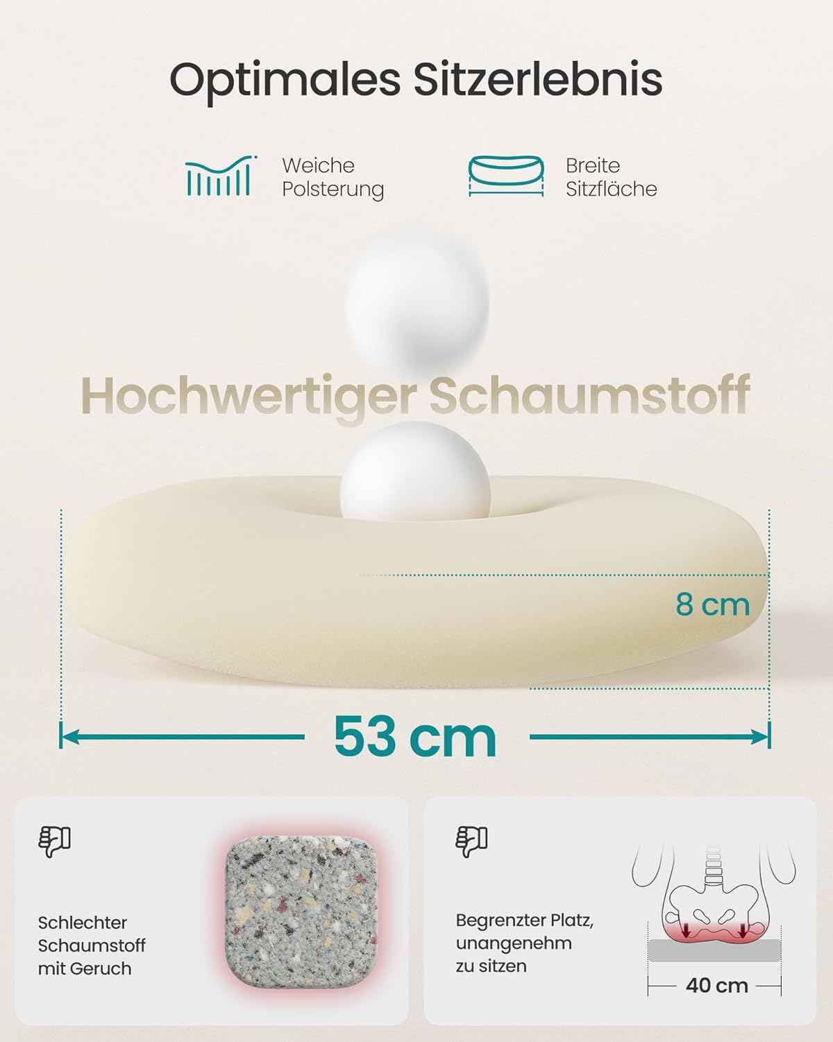 Ergonomischer Drehstuhl mit Kopfstütze, Cappuccinobeige Mit Kopfstütze