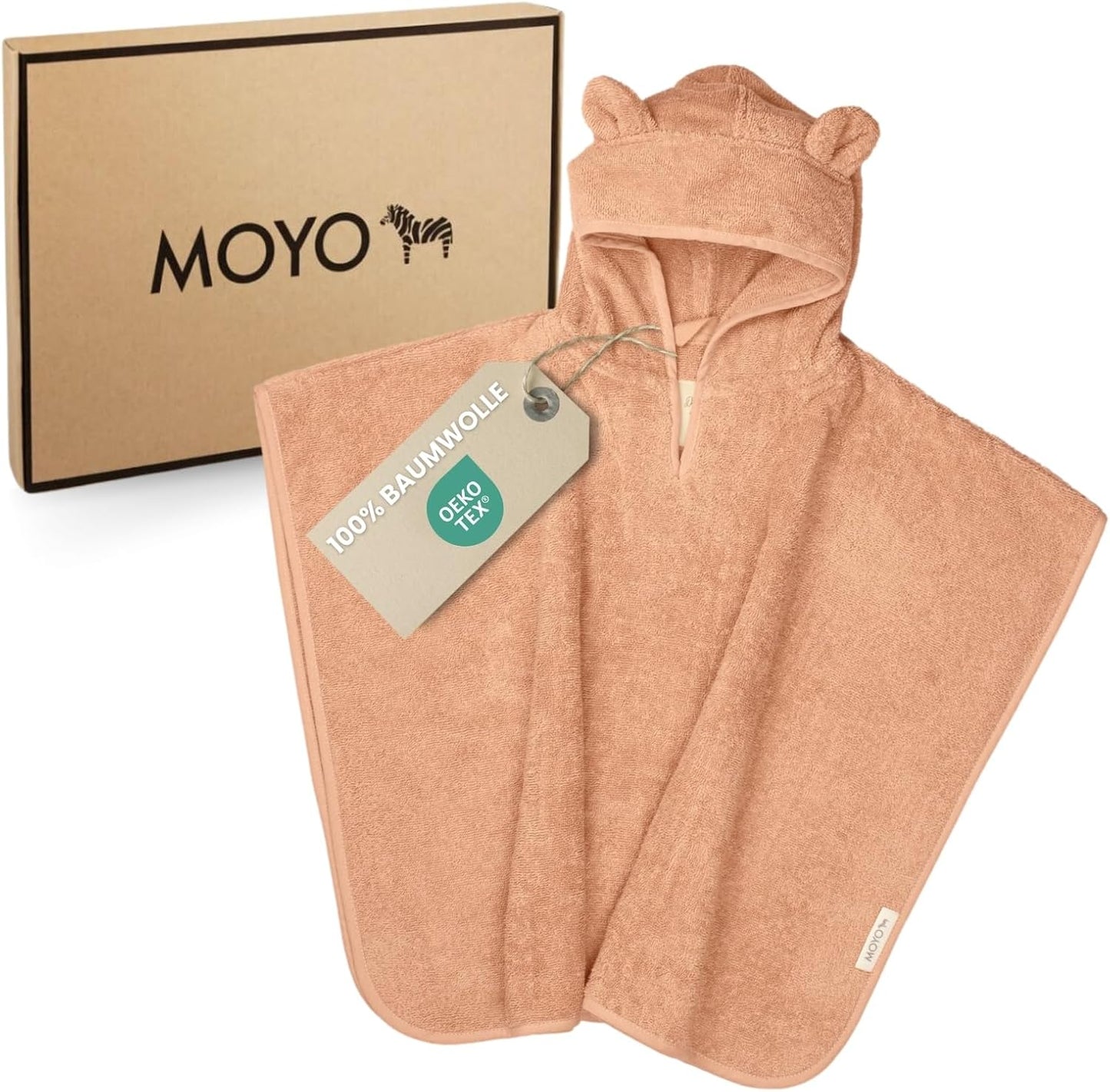 Baby Badeponcho mit Bärenohren, Puder Bärenohren