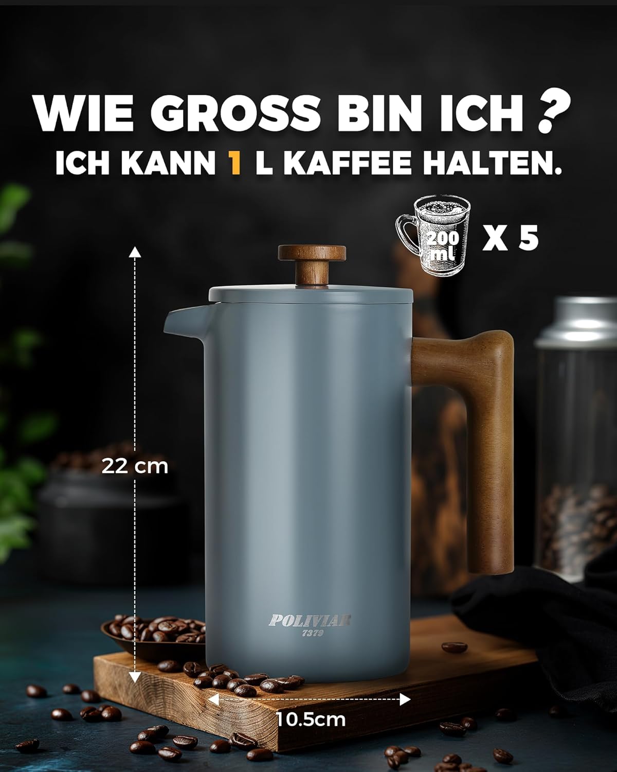 French Press Kaffeebereiter, Blau Glatte Oberfläche
