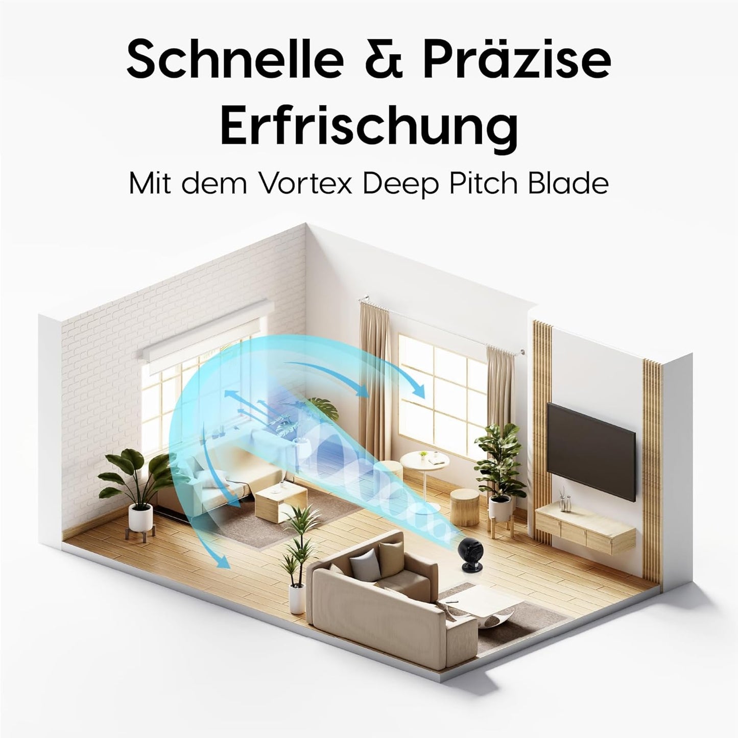 Woozoo PCF-M18 - Leiser Tischventilator mit Oszillation und Neigung, Schwarz Oszillierend/Globus