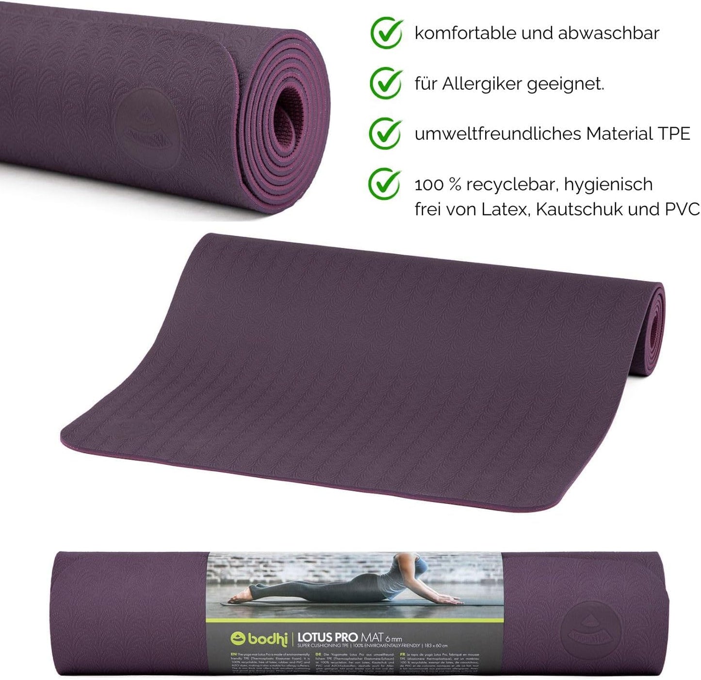 Rutschfeste Yogamatte Lotus Pro, Aubergine/Hell Aubergine