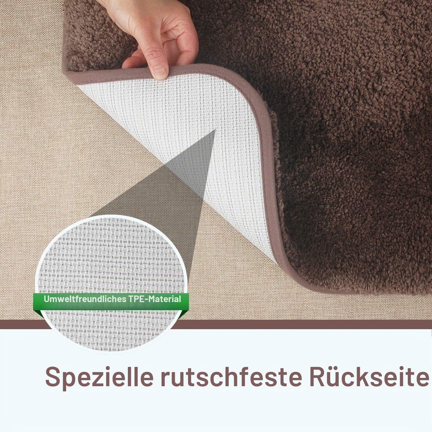 Rutschfeste Hochflor-Badematte, 60x90 cm, 60 x 90 cm Dunkelbraun