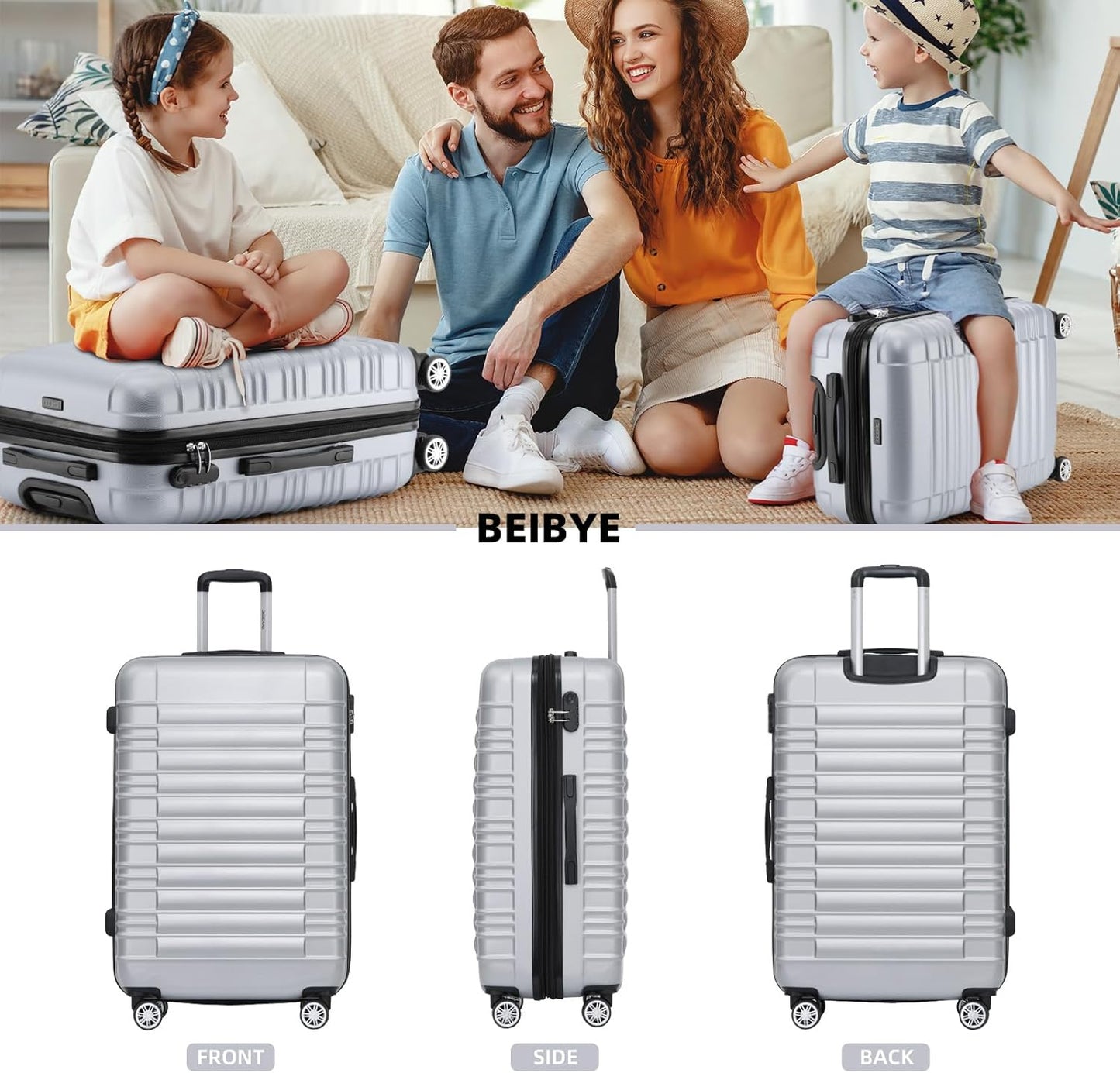 2088 Zwillingsrollen Hartschalenkoffer, erweiterbar, Silber L