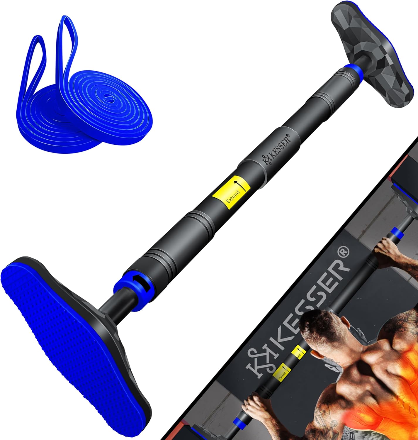 Verstellbare Klimmzugstange Türrahmen 68-106 cm, Blau