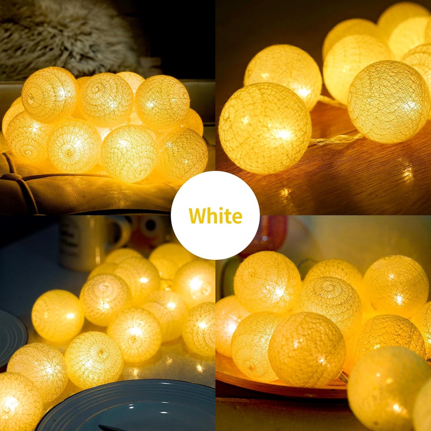 Lichterkette mit 20 LED Cotton Balls (3,8 m), Batteriebetrieben Weiß