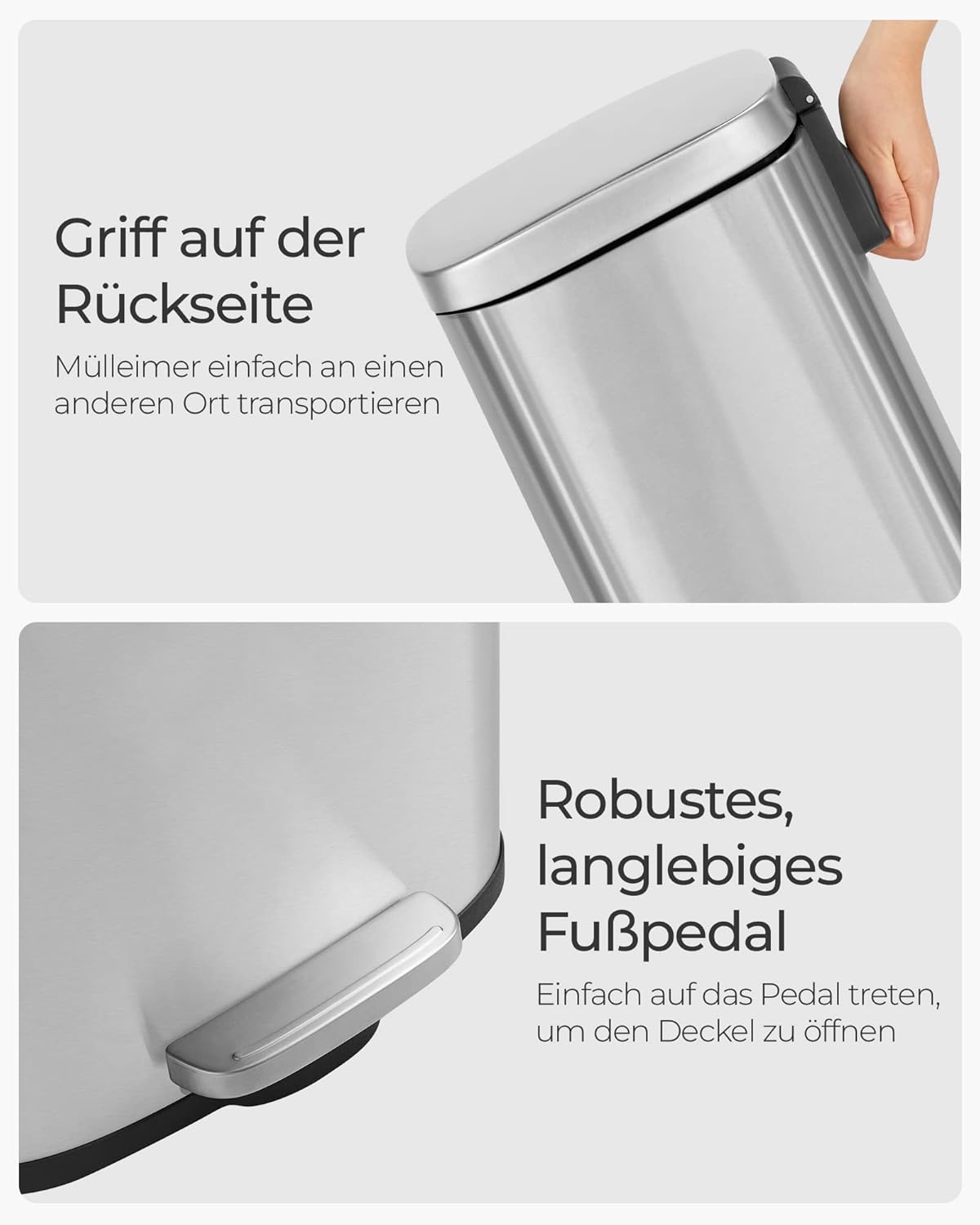 Mülleimer Ria mit Fusspedal und Softclose, silbern, 30 L