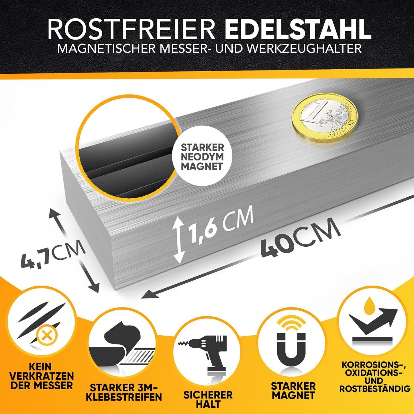 Magnetleiste, 40 cm Edelstahl