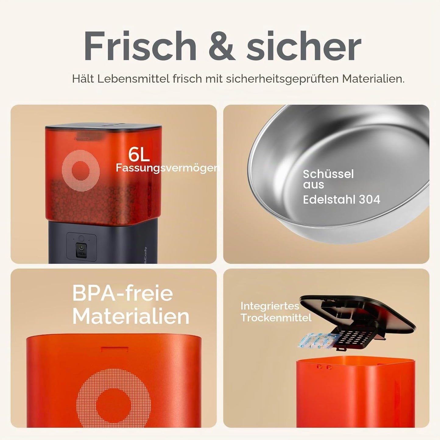 Futterautomat mit Kamera & App-Steuerung, Schwarz & Rot