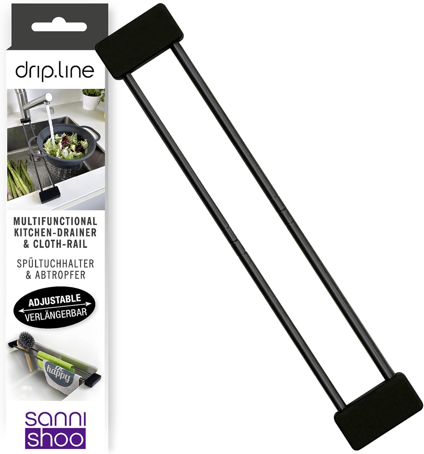 Spültuchhalter für Spülbecken, Schwarz Ausziehbar 32,5-56,5cm