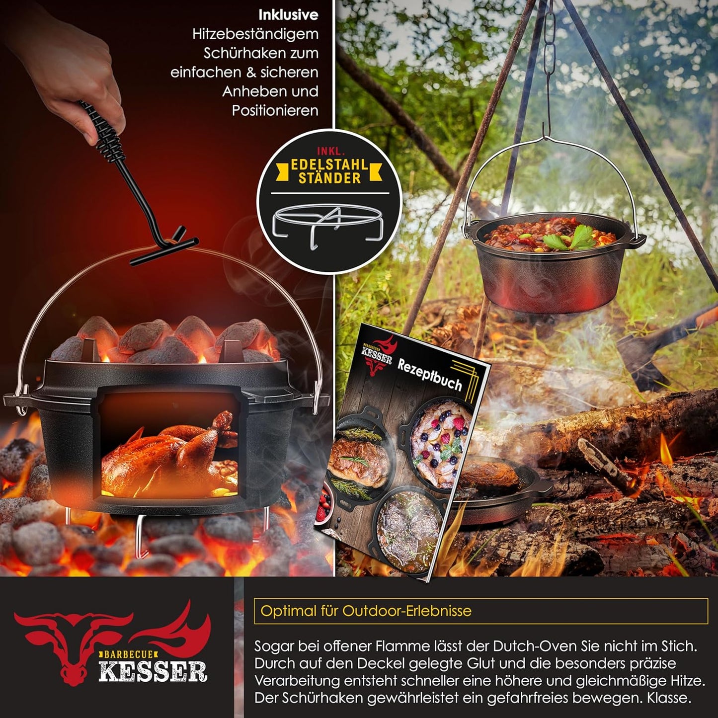 BBQ Dutch Oven Set, DO12P - 13.6 Liter Topf ohne Füsse