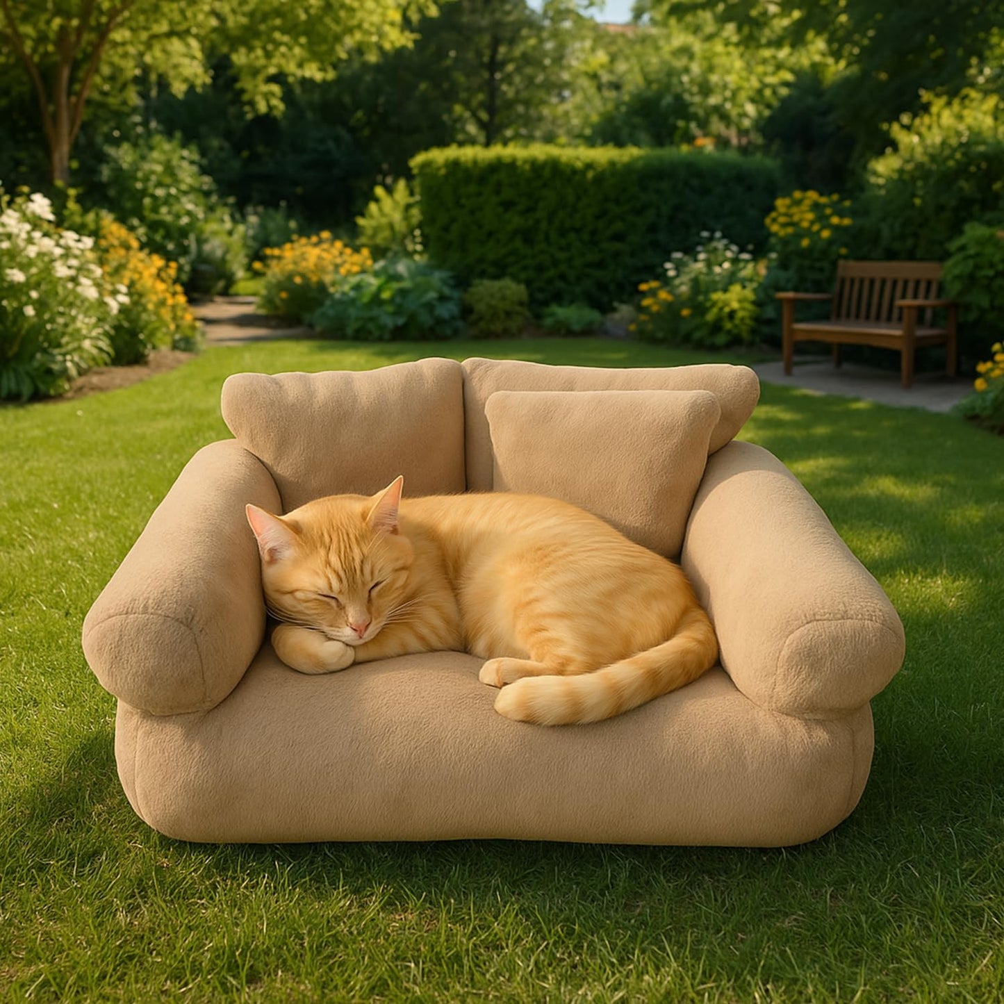 Flauschiges Katzensofa, waschbar, Camel M