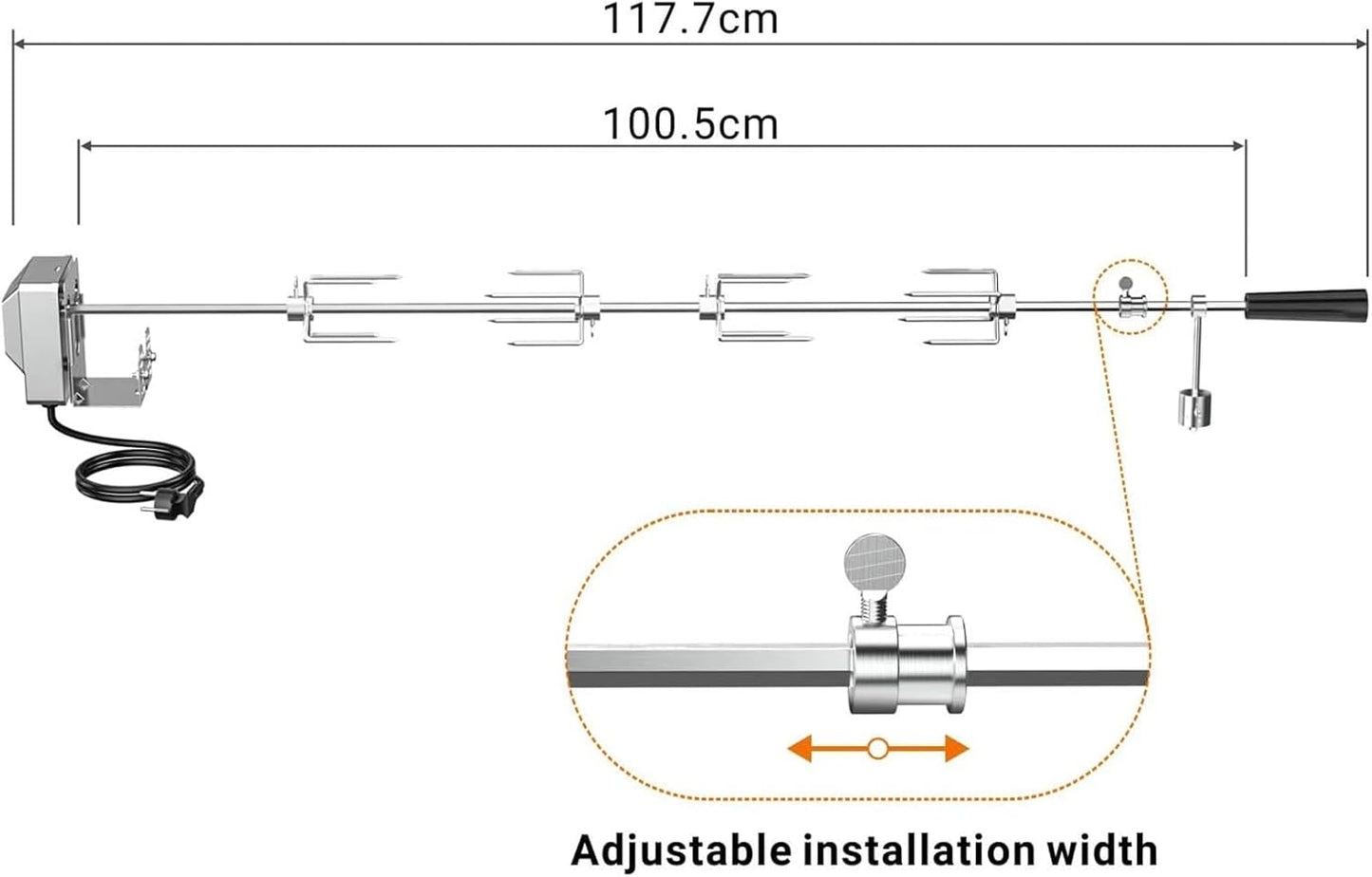BRK-6032 universal Rotisserie Drehspiess mit Motor (100 cm)