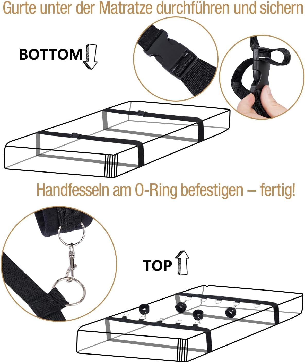 Bondage-Set Bettfesseln, Verstellbar & abnehmbar Schwarz & Rot