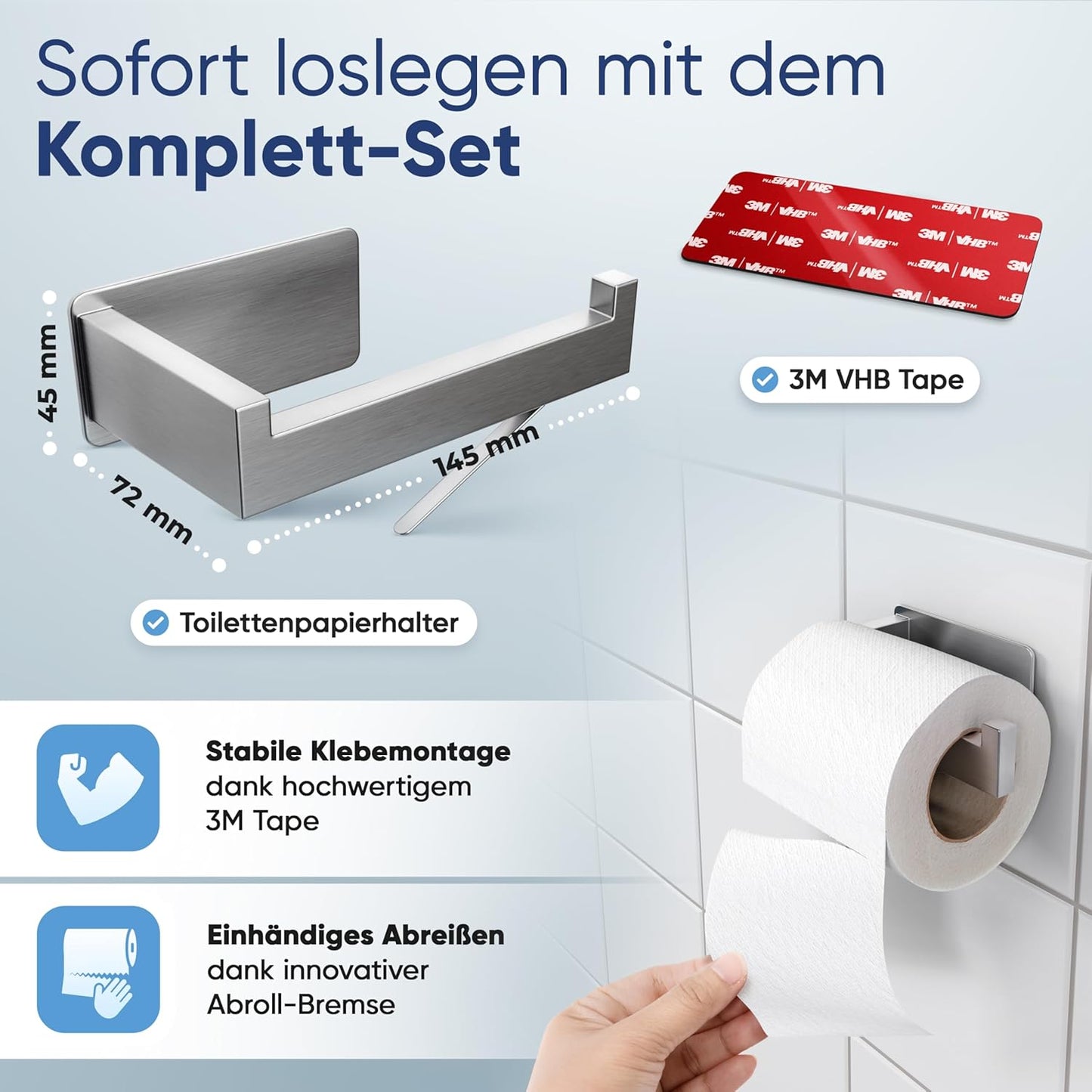 Toilettenpapierhalter mit Abroll-Bremse, Silber Rechts geöffnet